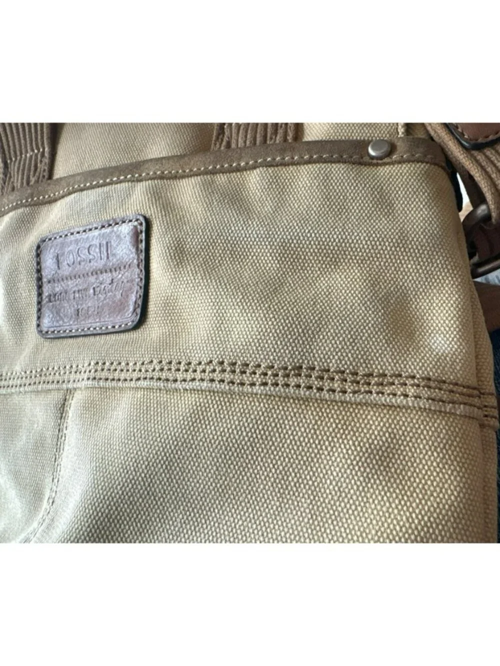 Fossil Long Live Vintage 1954 Collection Leather Trim Canvas Messenger Bag